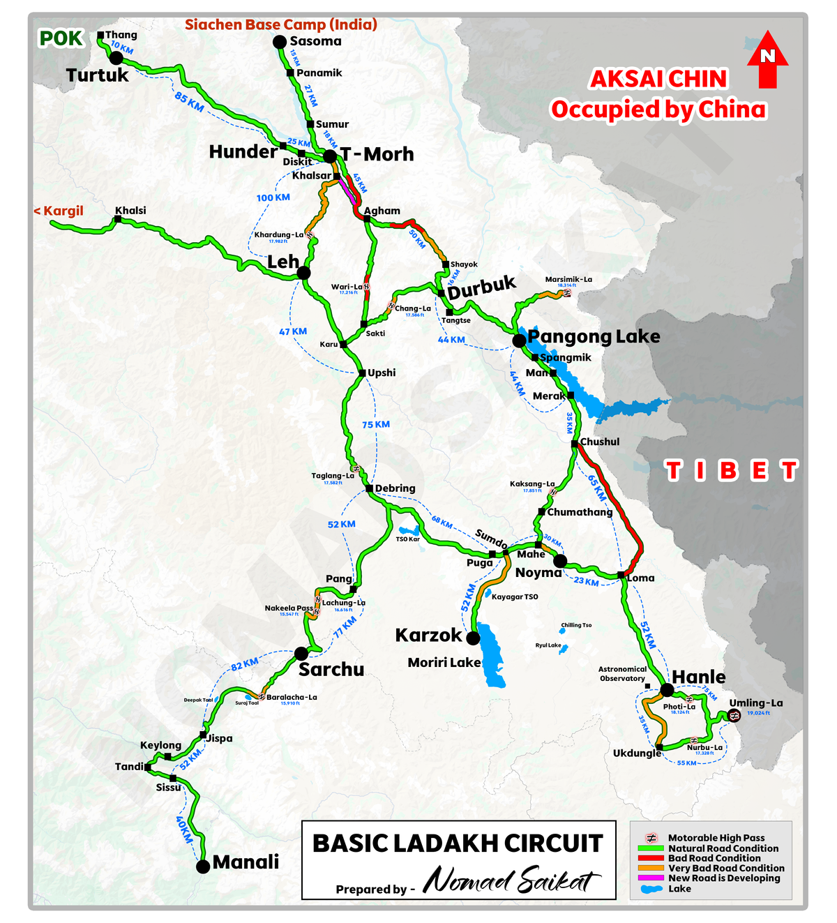 Kolkata to Ladakh Bike ride Route Map